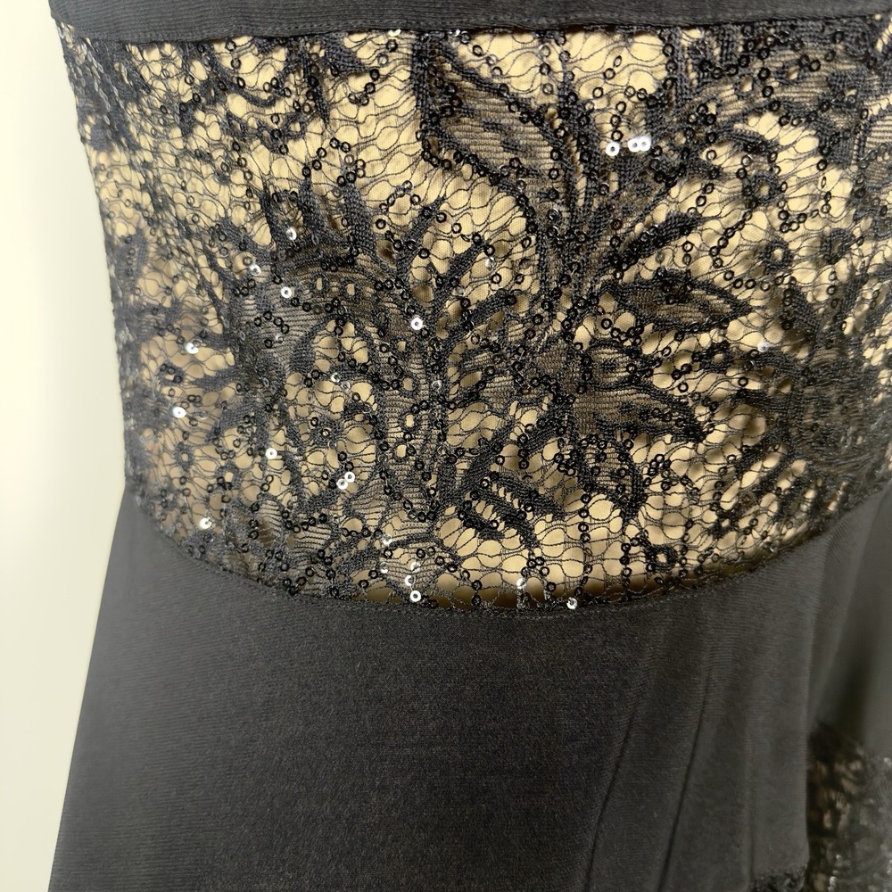 NWT R&M Richards Black Nude Sequin Inset Short Sleeve Midi Flare Dress 14 Party - Picture 7 of 11